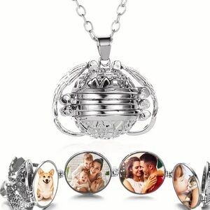 Ornate Silver Locket Necklace with Floral Design
